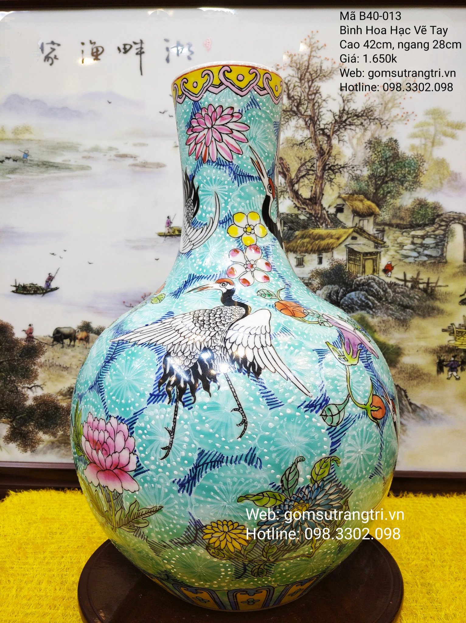 Bình vẽ tay Hoa Hạc
